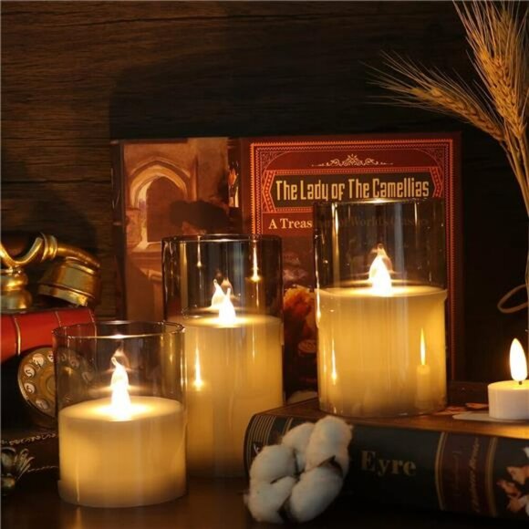 Flameless LED Candles Set of 3 Gray Glass Remote Timer Real Wax Home Decor - Picture 6 of 7